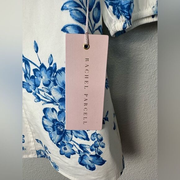 NWT ** Rachel Parcell Puff Sleeve Top Smocked Back Blue Floral Size L - Picture 5 of 10